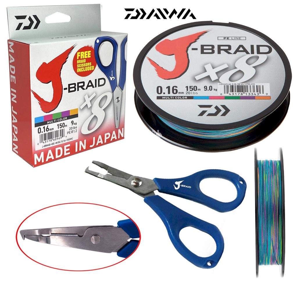 Daiwa J Braid X8 300m with free Braid Scissors- Multi Colored